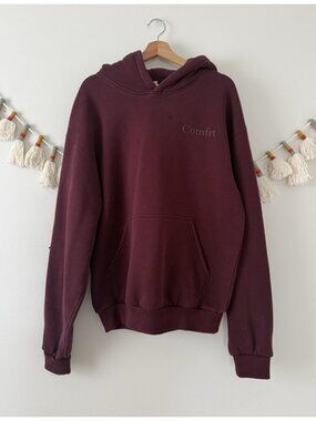 Comfrt Minimalist Maroon Hoodie Fleece Relaxed Fit Loungewear Unisex Slouchy S
